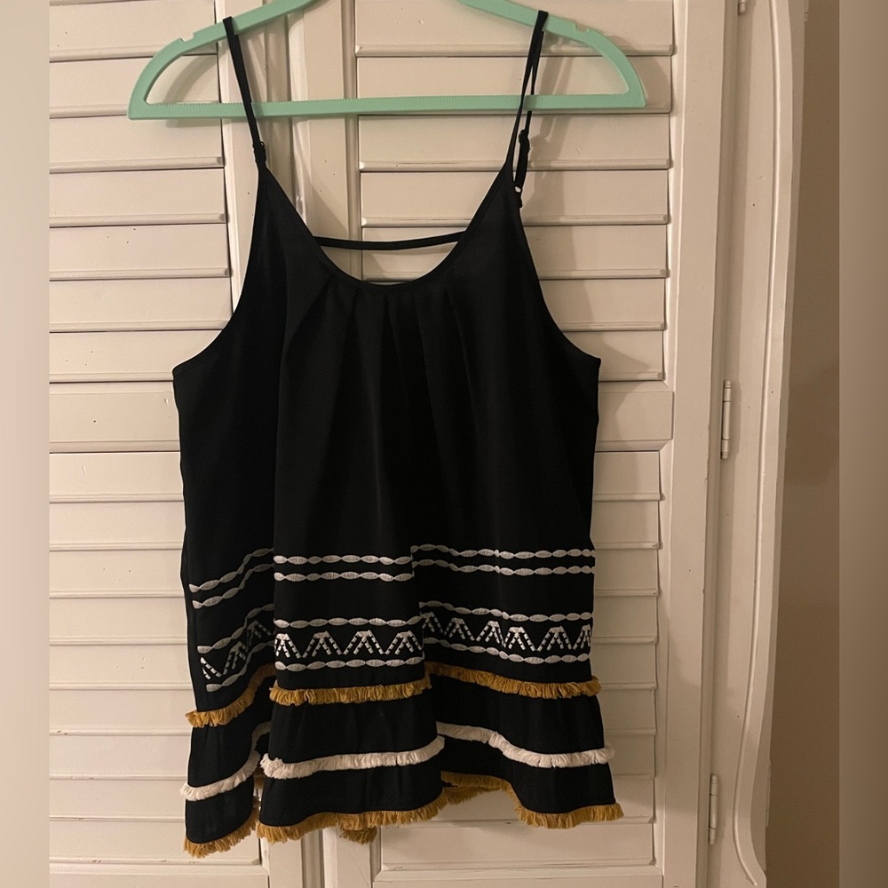Anthropologie THML Black Embroidered Tank Top Medium
